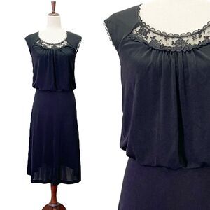 NWT Jody of California Black Dress Lace Trim Sleeveless Midi Size 9 Vintage 80s